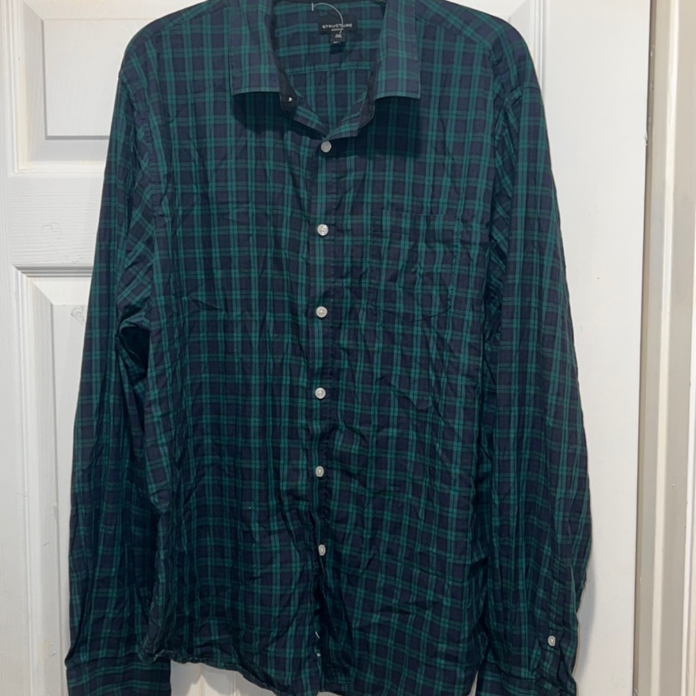 Structure Blue Green Plaid Button Down Shirt - image 1